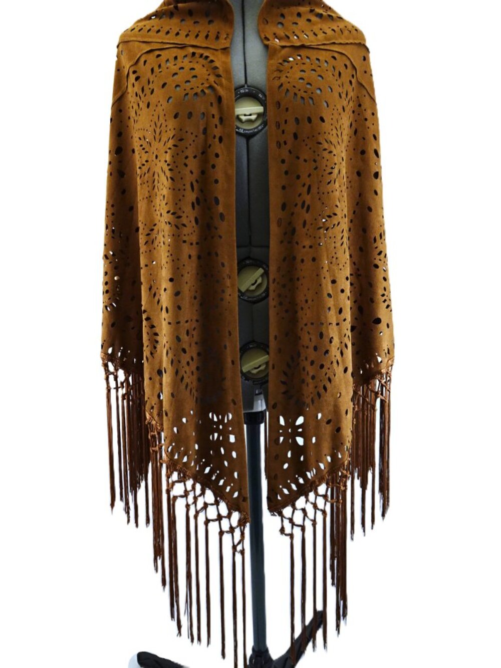 Soft Surroundings Western Fringe Shawl One Size Cape Wrap Cut Out Ranch Rodeo SW